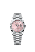 Rolex Day-Date 40 Pink Dial Fluted Bezel in Platinum