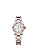 Rolex The Oyster Perpetual Lady-Datejust in Everose gold and Oystersteel features a diamond-set white mother-of-pearl dial