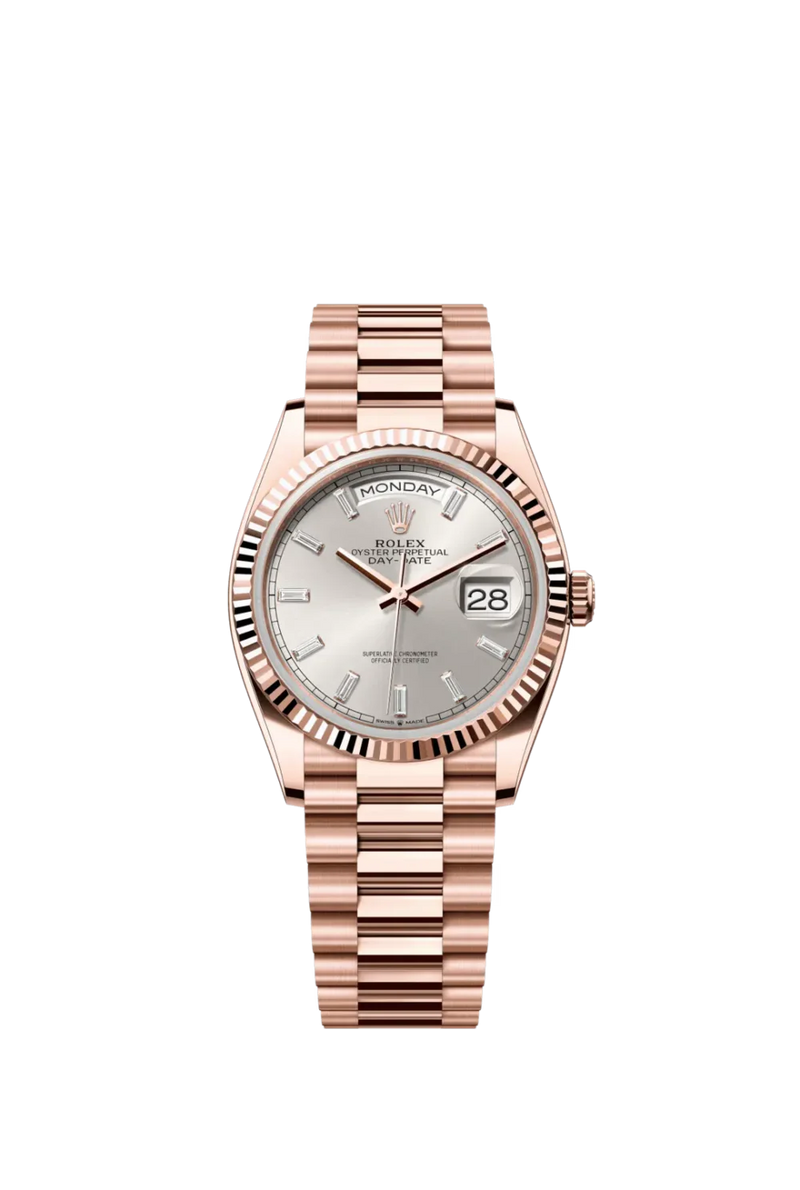 Rolex Day-Date 40 Sundust Dial Fluted Bezel in Everose Gold