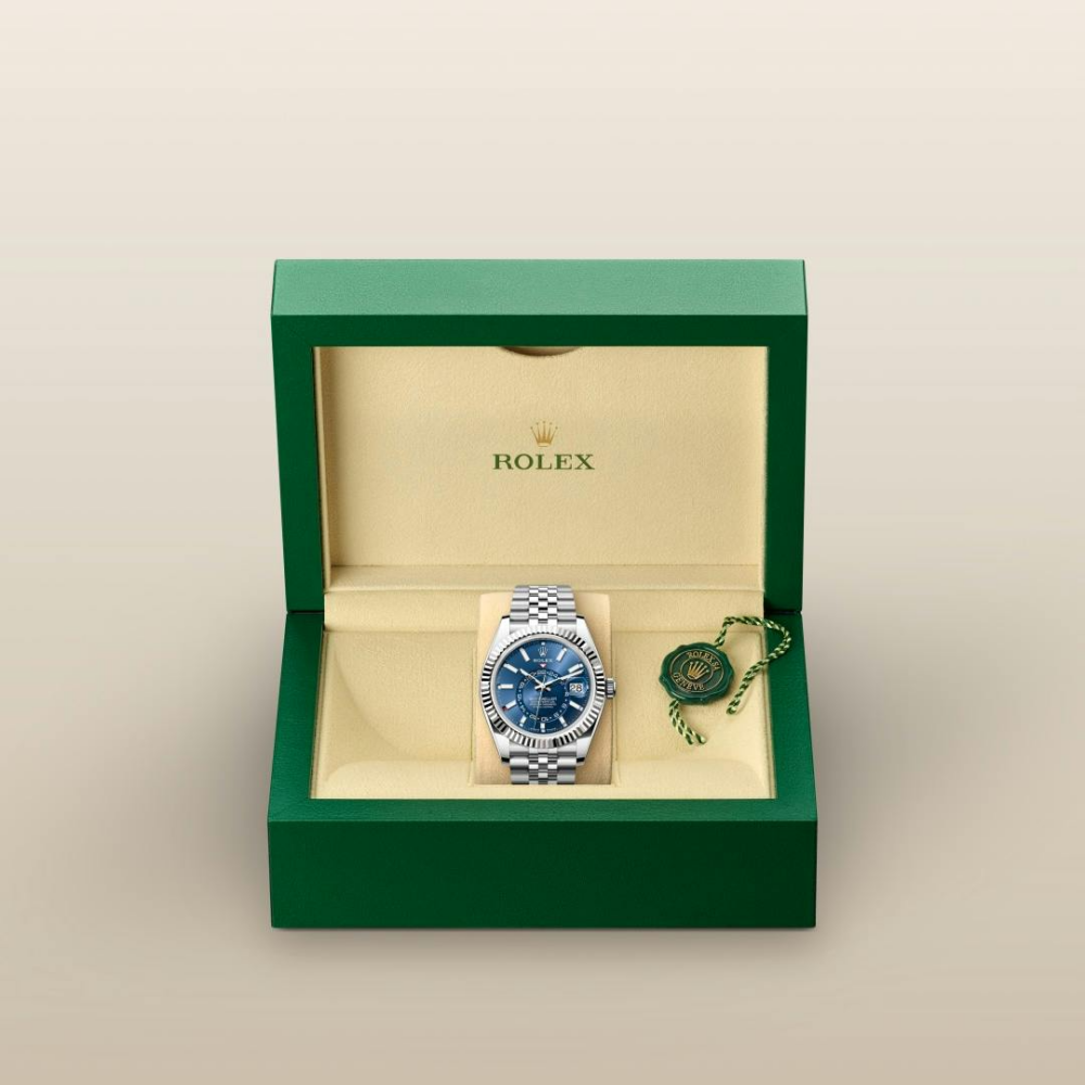 B- Rolex Sky-Dweller Stainless Steel, Blue Index Dial, 42 mm
