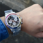 Rolex Cosmograph Daytona Rainbow White Gold Black Dial with Diamond Bezel